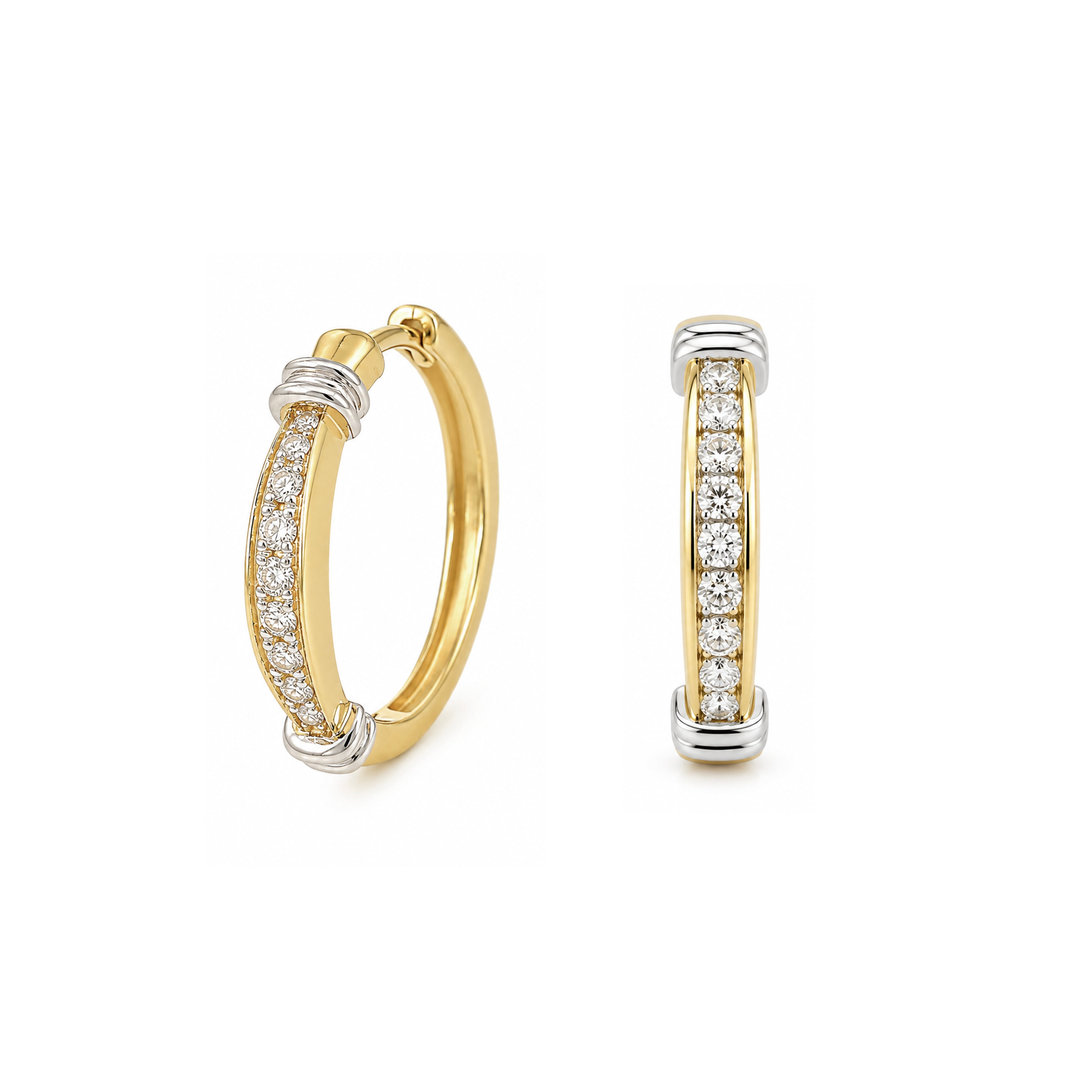 Two-Tone Diamond Hoop Earrings