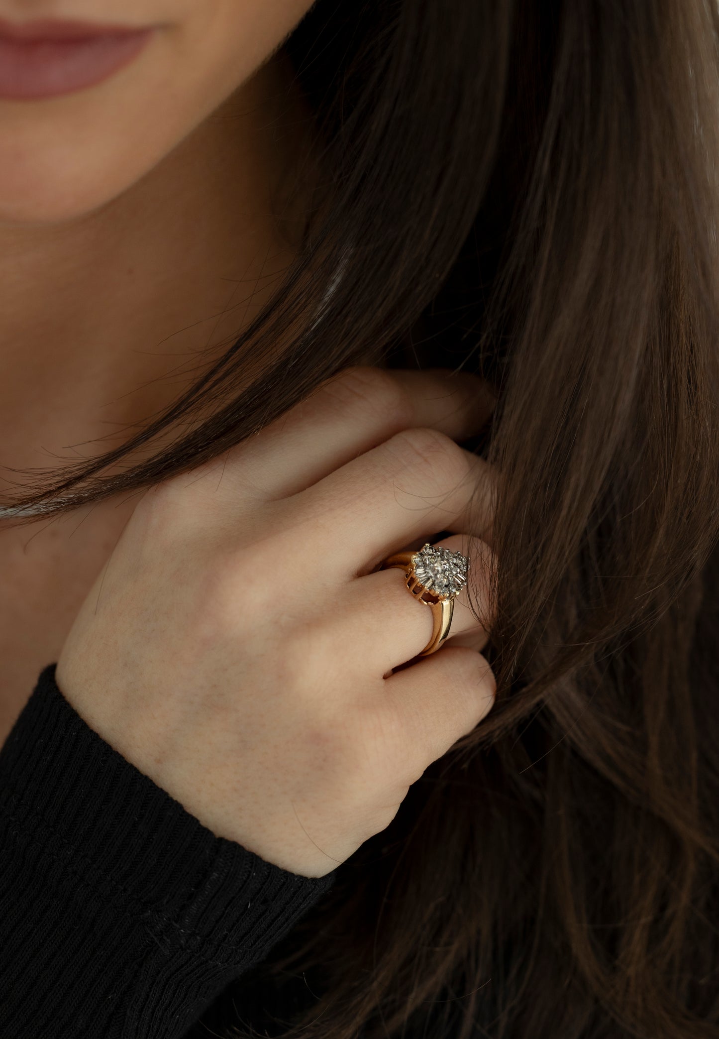 Pear-Shaped Diamond Cluster Ring