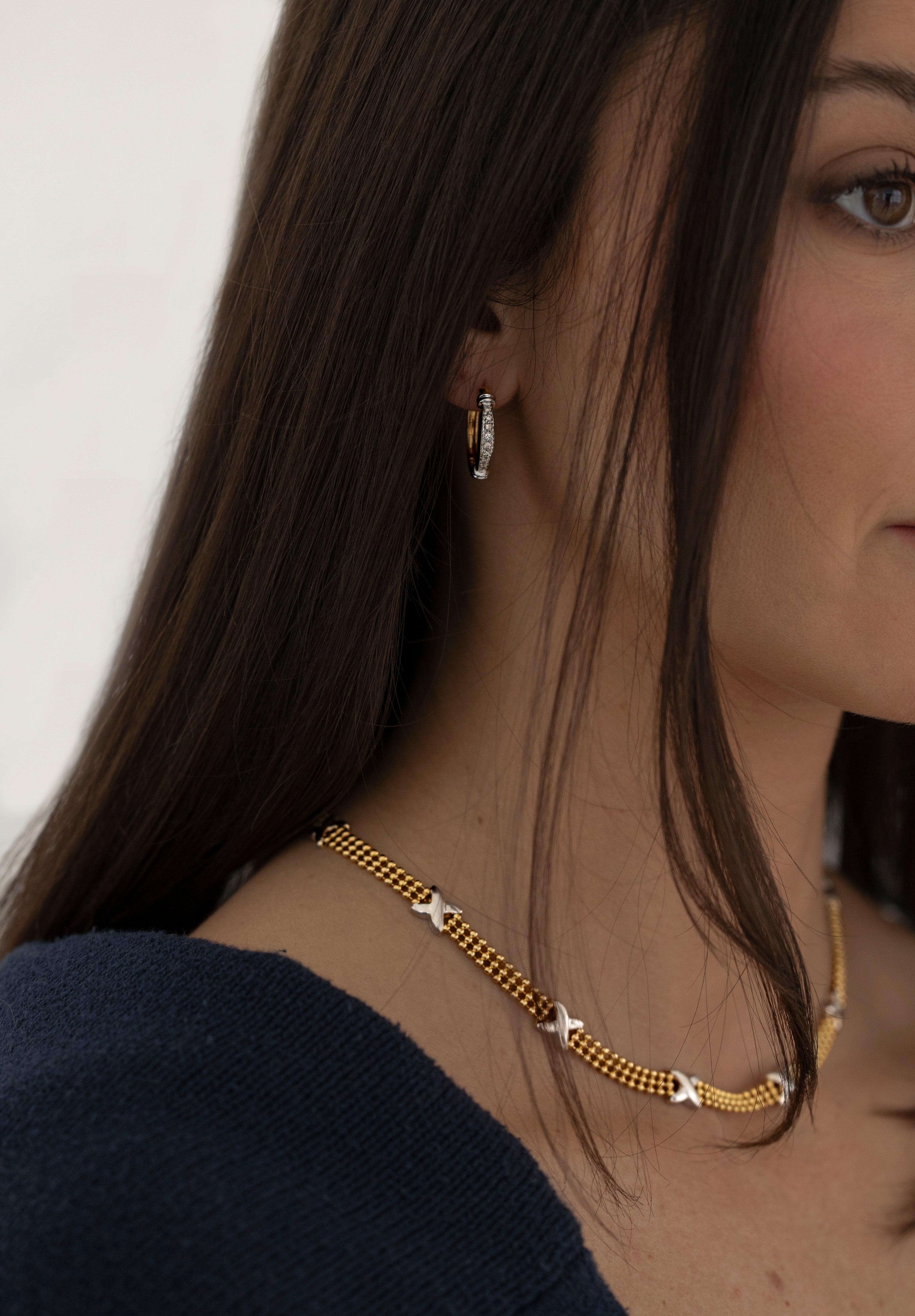 Two-Tone Diamond Hoop Earrings