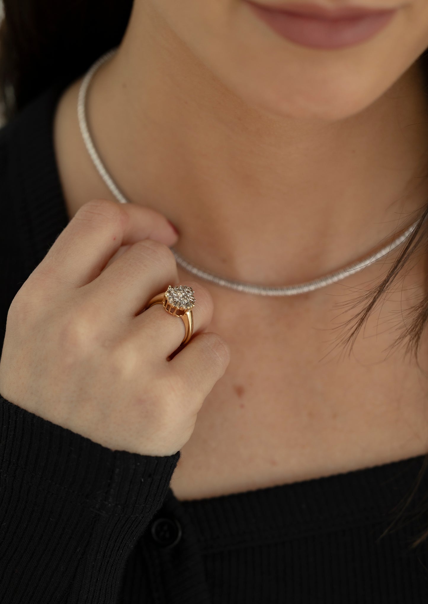 Pear-Shaped Diamond Cluster Ring